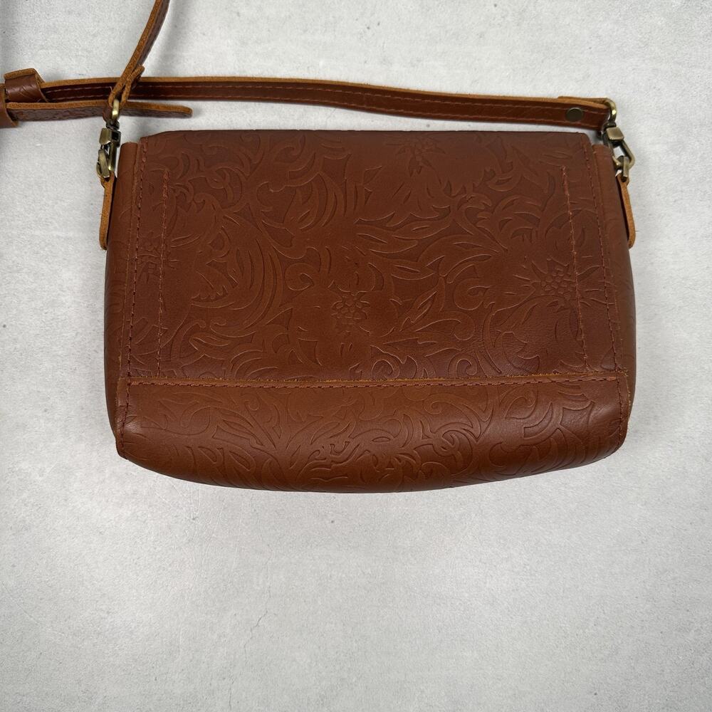 Portland Leather Goods Crossbody Bag Womens Small Brown Floral Embossed Western - Picture 3 of 15